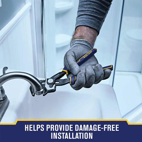 8 Inch Adjustable Pliers For Plumbing With Tongue And Groove Jaws And Locking Mechanism used on a faucet installation