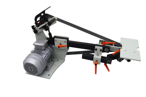 Heavy Duty 2X72 Bench Belt Grinder With Variable Speed Knobs And Rock Solid Welded Steel Frame showcasing motor and tracking system.