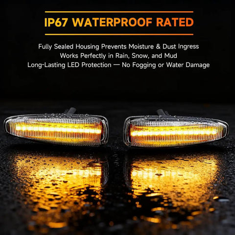 Mitsubishi Lancer VIII Front LED Side Marker Lights Pair With Clear Lens Yellow LED Turn Signals For 2008 To 2017 Models