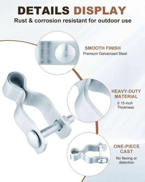 Tough As Nails Heavy Duty Gate Frame Hinges For 1-3/8 Inch OD Posts, Galvanized Chain Link Fence Gate Hinge Set For Outdoor Driveway, Farm, And Fence Gates, Perfect For Gate Repair, Replacement, Upgrades. Galvanized steel gate hinge close-up
