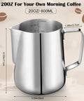 Four Pack 20 Oz Stainless Steel Milk Frothing Pitchers For Coffee And Latte Art Barista Gear Steamer Jugs Cappuccino Maker