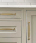 5 Inch Brushed Brass Cabinet Pulls 10 Pack, Heavy Duty Solid Warm Gold Handles, installed on kitchen cabinets and drawers