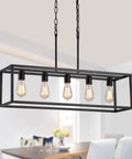 Black Rectangle Kitchen Island Light With Five Linear Pendant Fixtures Modern Industrial Chandelier for dining room