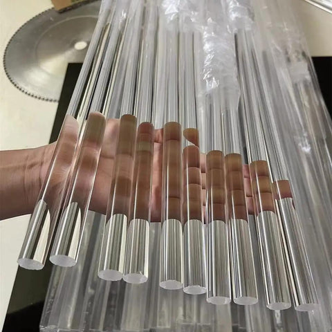 Heavy Duty Custom Acrylic Handrail Kit For Stairs Featuring Clear Lucite Finish showing precut transparent acrylic rails held in hand.