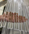 Custom Heavy Duty Acrylic Handrail With Slick Clear Lucite Stair Railing and Non Slip Grab Bar Featuring Wall Ready Mount Hardware Solid Brackets built tough as nails for homes plus killer grip design for any space in a hand holding transparent acrylic rods.