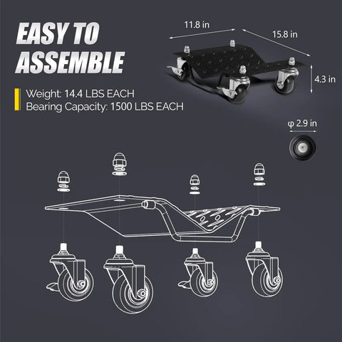 Heavy Duty Car Dolly Set Of Four With Six Thousand Pound Capacity And Three Sixty Degree Swivel Wheels Built Different For Hassle Free Vehicle Rolling And Zero Sweat Garage Moving Essentials In Black