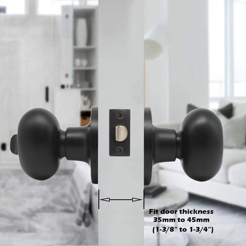 Slick Egg Style Privacy Knobs Keyless Interior Door Handles Matte Black Stainless Steel Finish adjustable latch on door