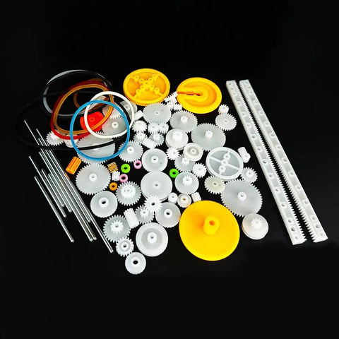 82 Piece Module Plastic Gear Set For DC Motors RC Cars Robots DIY Models Gear Replacement Includes Spindle Gear Single Gear Double Gear Crown Gear Pulley Rack And Rubber Bands