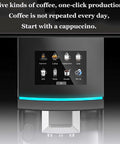 Straight Up Automatic Desktop Espresso Maker With Smart Touch Interface displaying one-click coffee options including cappuccino.