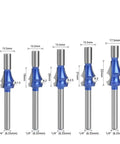Premium Carbide Drawing Line Router Bit Featuring Solid 1/4 Inch Or 6mm Shank For Smooth Woodworking With Curved Profiles In R1.5 To R4 Sizes displayed in various sizes.