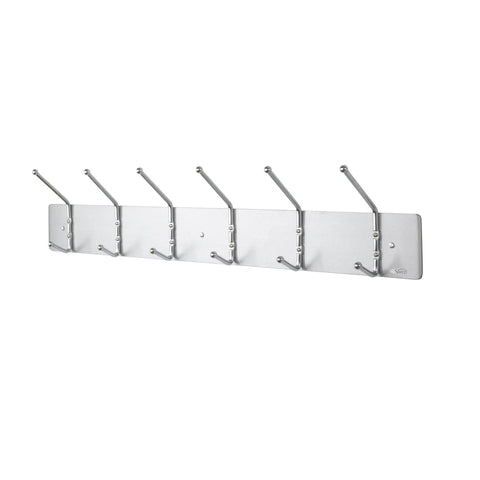 Wall Mount Coat Rack With Six Hooks For Coats Purses Bags And Umbrellas, Easy Install For Hallways And Entryways, Black Satin Aluminum Finish
