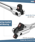 Beefy Three Piece Breaker Bar Set With Fifteen And Eighteen Inch Dual Drive One Half Inch And Three Eighth Inch Bars Plus A Ten Inch Short Bar showing spring-loaded ball bearing and different drive sizes.