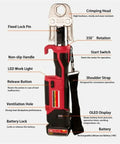 Heavy Duty Hydraulic Crimping Pliers With 5000mah Battery, 350 Degree Rotation Electric Pipe Press Tool features crimping head and OLED display.