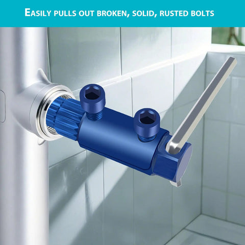 Pipe Extractor Tool Set For Removing Broken Pipes And Nipples Fits Half Inch To One Inch Blue Tool Installed on Pipe