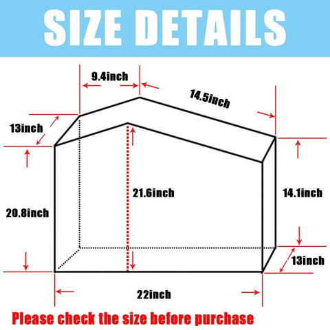 Rugged PVC Microscope Dust Cover For Full Size Lab Microscopes, Waterproof And Dustproof Shield Keeps Dust, Spills, And Debris Off SW380B 40X-2500X Gear, 22 X 13 X 20.8 Inches, Fits Medium To Large Microscopes, Easy Clean. Size details diagram for 22 x 13 x 20.8 in PVC microscope cover