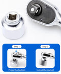 Naroote 1/4in Electric Torque Wrench With Smart Sound And Led Alerts, Ten Preset Modes, Data Storage, Overload Protection For Bikes Cars And 3D Printing Precision Tools showing installation steps with socket.