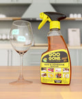 Adhesive Remover Gel Spray With Scraper 12 Oz for glue, stickers, citrus cleaning power next to glass with price tags in kitchen