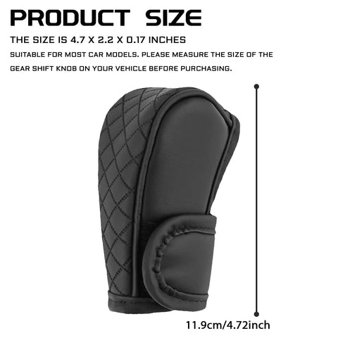 Solid Kick Upgrade For Your Ride Using This Clean Black Leather Car Gear Shift Knob Cover measuring 4.7 x 2.2 x 0.17 inches.