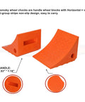 Heavy Duty Rubber Wheel Chocks for Trailers, No Slip Curved Design, 30,000 Lb Capacity, Built Tough Durable Trailer Chocks for Boat Trailers, RV, Truck, Camper, and More, Orange, showing handle and non-slip surface