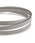 Bi Metal Band Saw Blade Two Pack Ten To Fourteen Teeth Per Inch Raker Set For Non Ferrous Metals Aluminum Copper Lead Zinc Tin Ideal For 4X6 Metal Bandsaws Durable And Killer Clean Cuts, showing a close-up of blade edges.