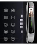Close-up of Top Shelf Smart Electronic Door Lock With 3D Face Recognition And Palm Vein Access, showcasing biometric controls and display.