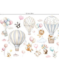 Cartoon Hot Air Balloons Wall Stickers For Kids Room And Living Room Self Adhesive Non Toxic Decor Featuring Cute Animals Lamb Panda Rabbit Lion Fox Hedgehog Clouds Hearts And Colorful Balloons