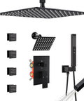Enga Dual Head Shower System with Jets, 16" + 6" Shower Head with 4 Body Jets, 2-in-1 Handheld Shower Faucet Set, Matte Black components