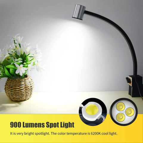Magnetic IP65 Waterproof Led Work Light With Flexible Gooseneck, 900 Lumens, 110V-240V Range, illuminating a desk
