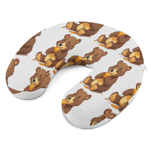Bear Eating U Shaped Travel Pillow For Neck Support Comfy Memory Foam Fill With High Rebound Comfort Portable Headrest