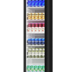 Heavy Duty Full Size Upright Freezer With 20 Cubic Feet of Sick Storage Space, Frost Free Design, Six Sturdy Shelves and Roomy Bottom Drawer For Your Kitchen Includes Reversible Door For Flex Setup, featuring a variety of drinks.