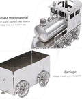 Retro Steam Locomotive Desk Decor for Home Office in stainless steel with detailed carriage, luxury model train ornament for collectors.