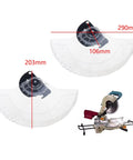 Covered Miter Cut Defense Tool With Anti Splash Guard for cutting machines and miter saws, transparent with dimensions