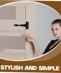Installed view of DOITOOL heavy-duty iron cabinet hinge on light wood cabinet door; black hinge with multiple screws