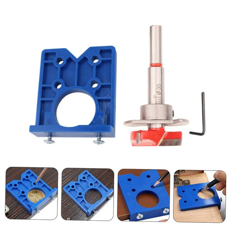 Effortless Concealed Hinge Hole Drilling Kit For Woodworking With 35mm Drill Bit Positioner And Precision Hole Puncher 5 Piece Set