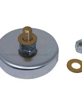 Round chrome welding ground clamp base with brass threaded electrode stud; includes hex nut and brass washer