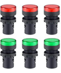 Six Pack Red Green Indicator Lights For AC DC 12V, 22mm Panel Mount, Ideal For Electrical Control Panels HVAC And DIY Projects