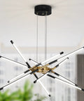 Dope Modern Black And Gold Sputnik Chandelier With 12 LED Heads Ultra Bright Ceiling Light for dining room, living room decor.