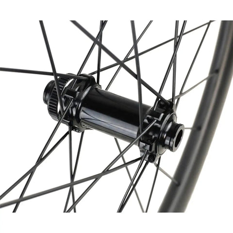 Close-up of center lock hub on Beefy Carbon Wheelset 700C Disc Brakes 45mm Tubeless Ready Clincher for Road Bikes