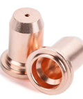 Ultimate 20 Pack Plasma Cutter Consumables Set With Electrodes And Nozzles For PT60 PT40 Torch, close-up of copper nozzles.