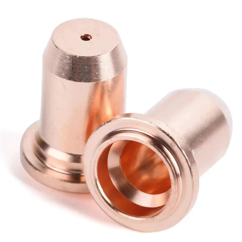 Ultimate 20 Pack Plasma Cutter Consumables Set With Electrodes And Nozzles For PT60 PT40 Torch, close-up of copper nozzles.