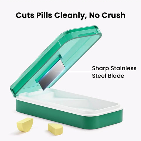 Pill Cutter And Splitter With Sharp Blade For Big Or Small Pills No Fuss BPA Free Food Grade Plastic Soft Silicone V Shape Holder