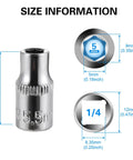Deep And Shallow 5.5mm Socket Set With 1/4 Inch Drive 6 Point Sockets size information diagram with dimensions