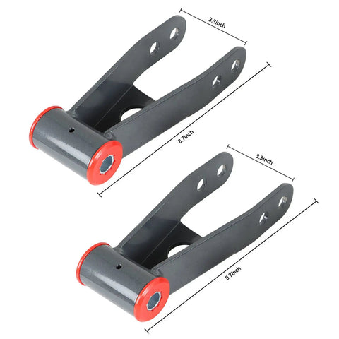 3 Inch Front And 2 Inch Rear Full Leveling Lift Kit For Jeep XJ 1984 2001 2WD 4WD With Rear Shackle Mount Holes For One And A Half Inch Or Two Inch Lift And Easy 2 To 3 Hour Install - detailed view of rear shackles showing dimensions