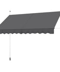 No Drill Manual Retractable Awning 118 By 118 Inches with UV protection in dark gray, mounted on adjustable poles for outdoor patio use.