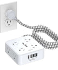 Zero Outlet Wars Boss Ready Surge Protector Power Strip With 8 Widely Spaced Outlets And Braided 5Ft Extension Cord showing dual USB ports.