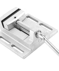 LiebeWH Heavy Duty Drill Press Vise 2.5 Inch Aluminum Body For Milling Machine showing smooth jaw movement and sturdy base.