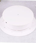 Top view of MiniKEYA Electric Rotating Display Stand USB Powered Turntable with white sturdy base and mirrored surface.