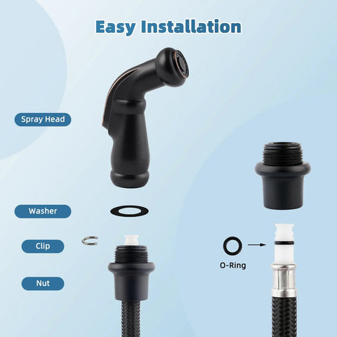 Heavy Duty Universal Kitchen Side Sprayer Head Replacement Nozzle Slick Oil Rubbed Bronze with installation components.