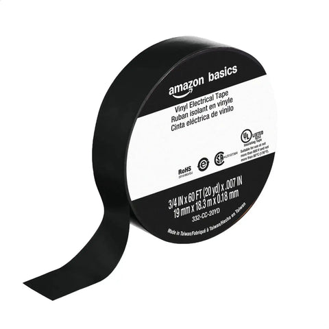 Vinyl Electrical Tape for Wiring, Flame Retardant, Three Quarters Inch by Sixty Feet by Zero Point Zero Zero Seven Inch, Black, Six Pack
