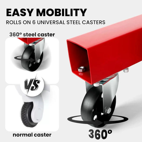 Heavy Duty Hydraulic Engine Hoist Cherry Picker Beast Mode Workhorse With 59 Inch Boom And 2 Ton Lifting Muscle showing 360° steel casters for mobility.